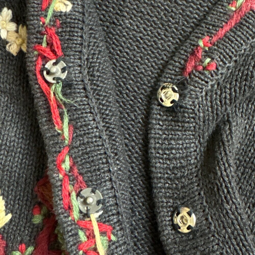 Vintage Bobbie Brooks Womens Gray Fall Cardigan Sweater Embroidered Sz XL 16/18 - Picture 11 of 15